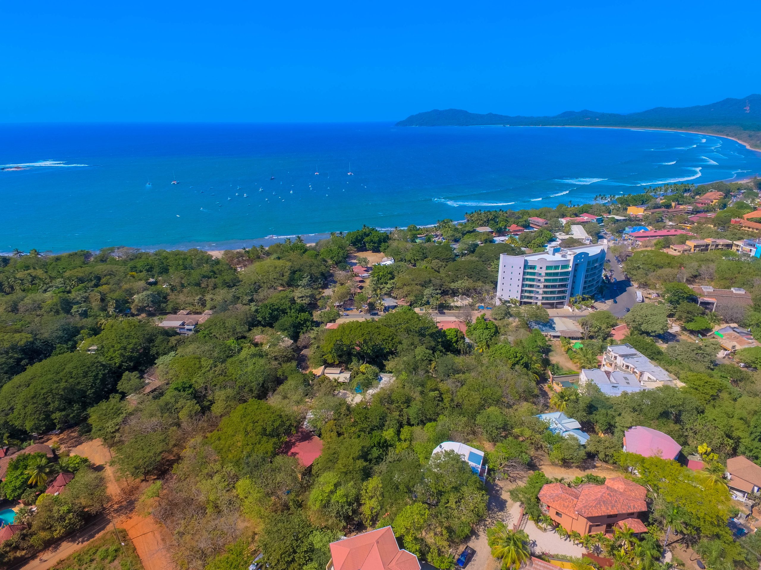 Aerial view of Tamarindo Costa Rica beach town along the Pacific coast in Guanacaste province