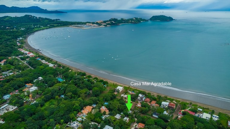 Aerial view marking Casa Mar Agradable as a Playa Potrero near-beach property for sale