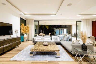 Casa 49 Hacienda Pinilla living room with open terrace and seating area, luxury home Hacienda Pinilla Costa Rica