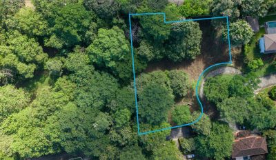 Melinas Lot 11 Reserva Conchal aerial view with outlined lot boundaries, Reserva Conchal homesite