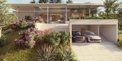 Luxury mountain home Casa Gaia in Ventanas de Playa Grande with modern architecture, canyon setting, and partial ocean views