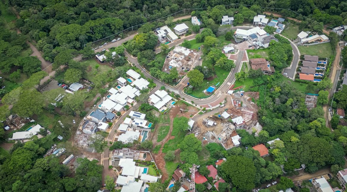 Aerial site plan of Tamarindo Park community showing villa lots, pool areas, and green spaces, Costa Rica Real Estate Cr