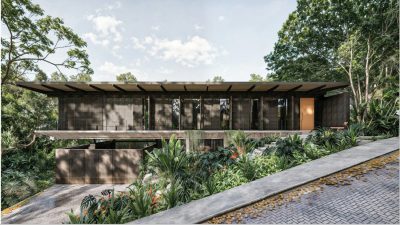 Modern luxury home at Laurel 27 in Reserva Conchal, Costa Rica, surrounded by tropical landscaping in a gated resort community