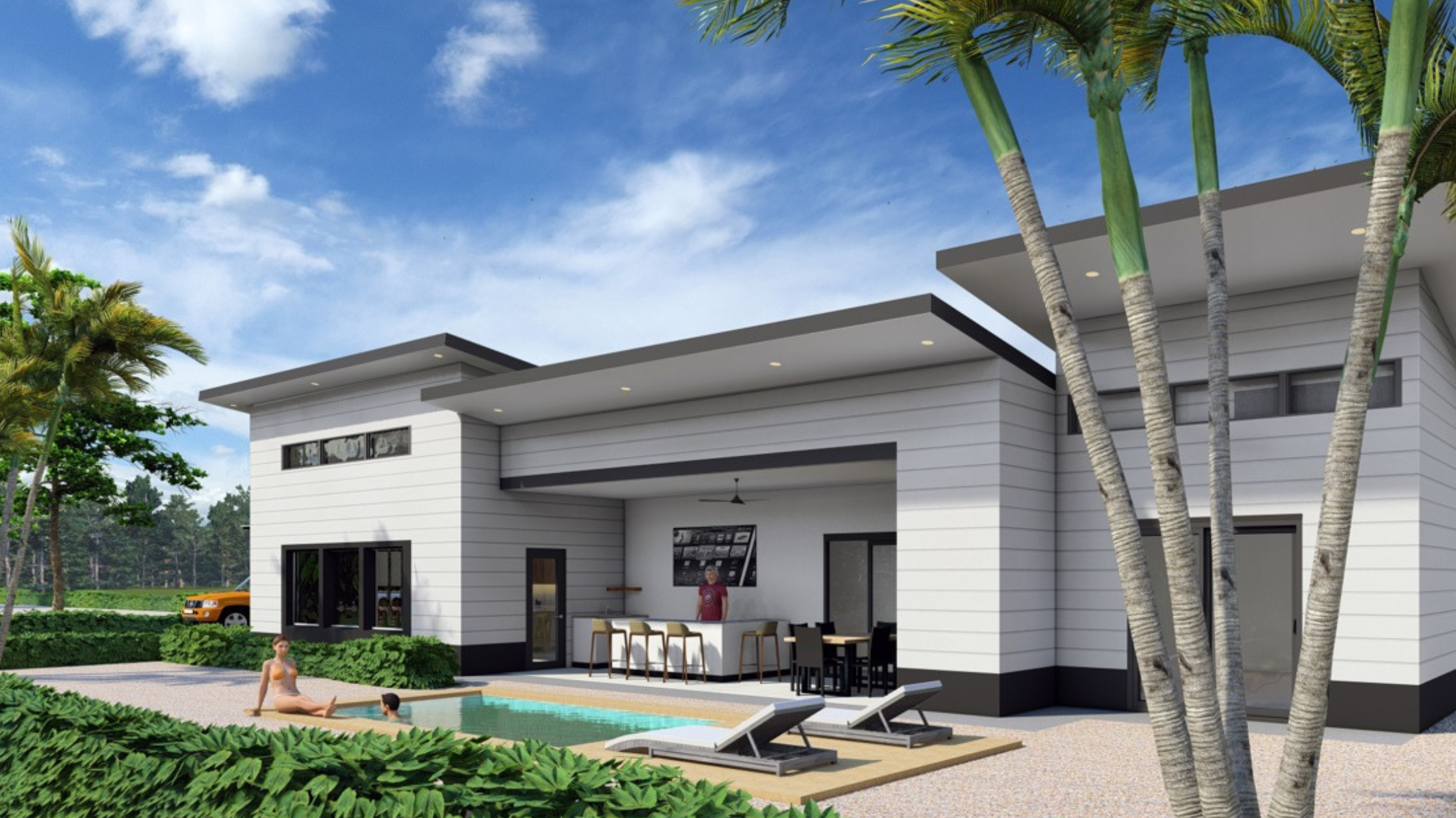 Modern forest-side home design at Potrero Hills near Playa Potrero, surrounded by tropical greenery and open-air living spaces.