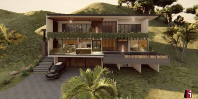 Modern hillside home with pool, large glass windows, and covered parking in Mar Vista, Flamingo