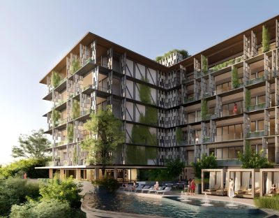 Casa Chameleon Condominiums luxury residence building with pool terrace overlooking Playa Prieta near Las Catalinas, Costa Rica