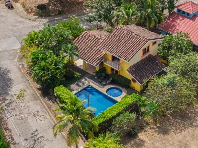 Casa Martin Pescador Las Palmas aerial view with pool and garden, pool home Playas del Coco Costa Rica