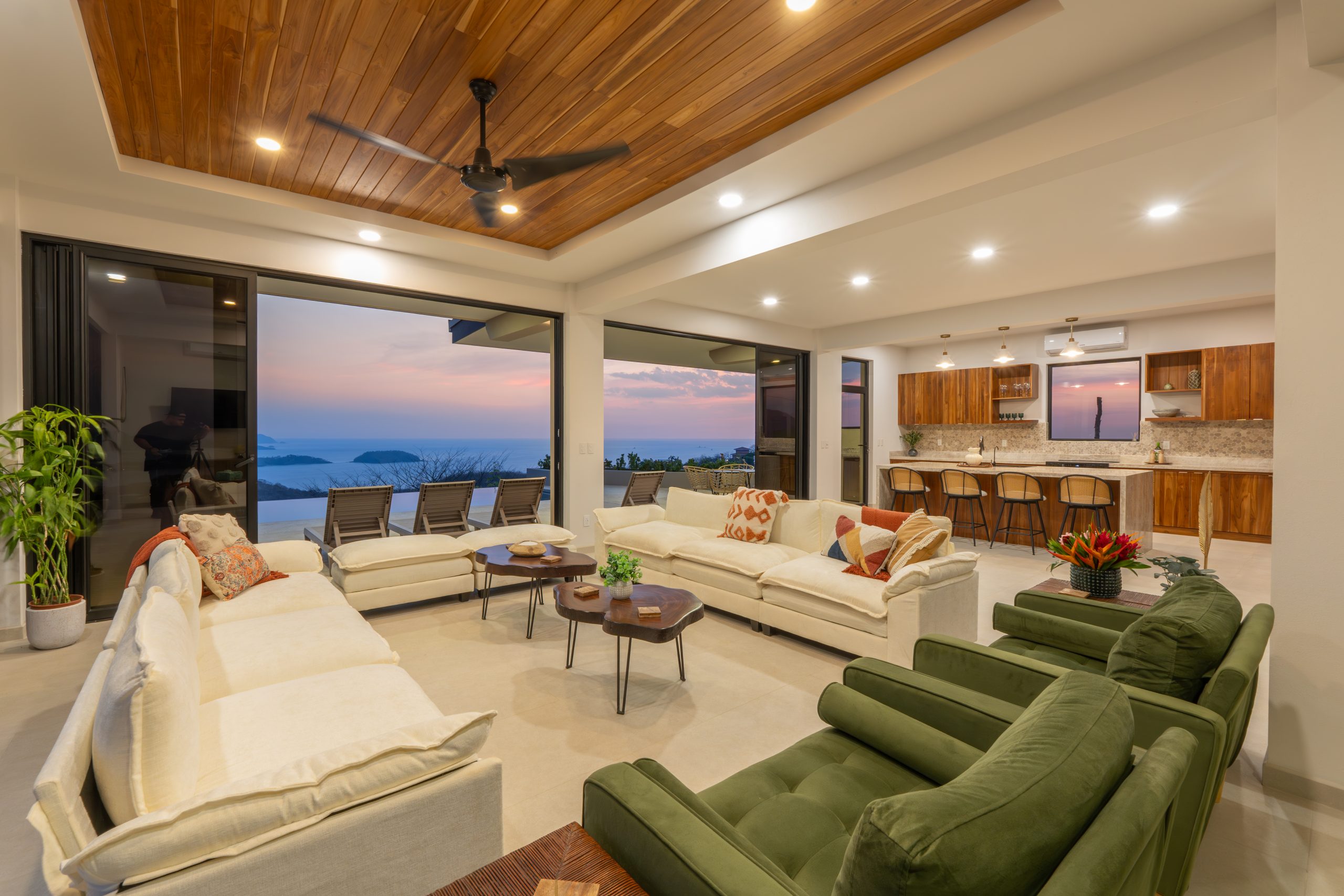 Modern open-concept living room with ocean views in Guanacaste, showcasing real estate in Guanacaste Costa Rica