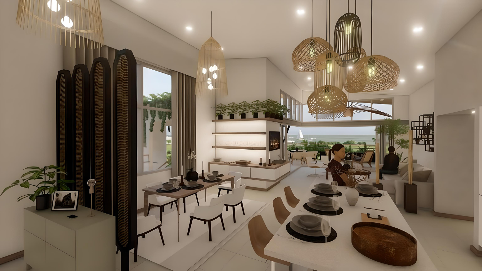 Flamingo Marina Towers Penthouse 402 open-concept living and dining area with modern design in Guanacaste Costa Rica