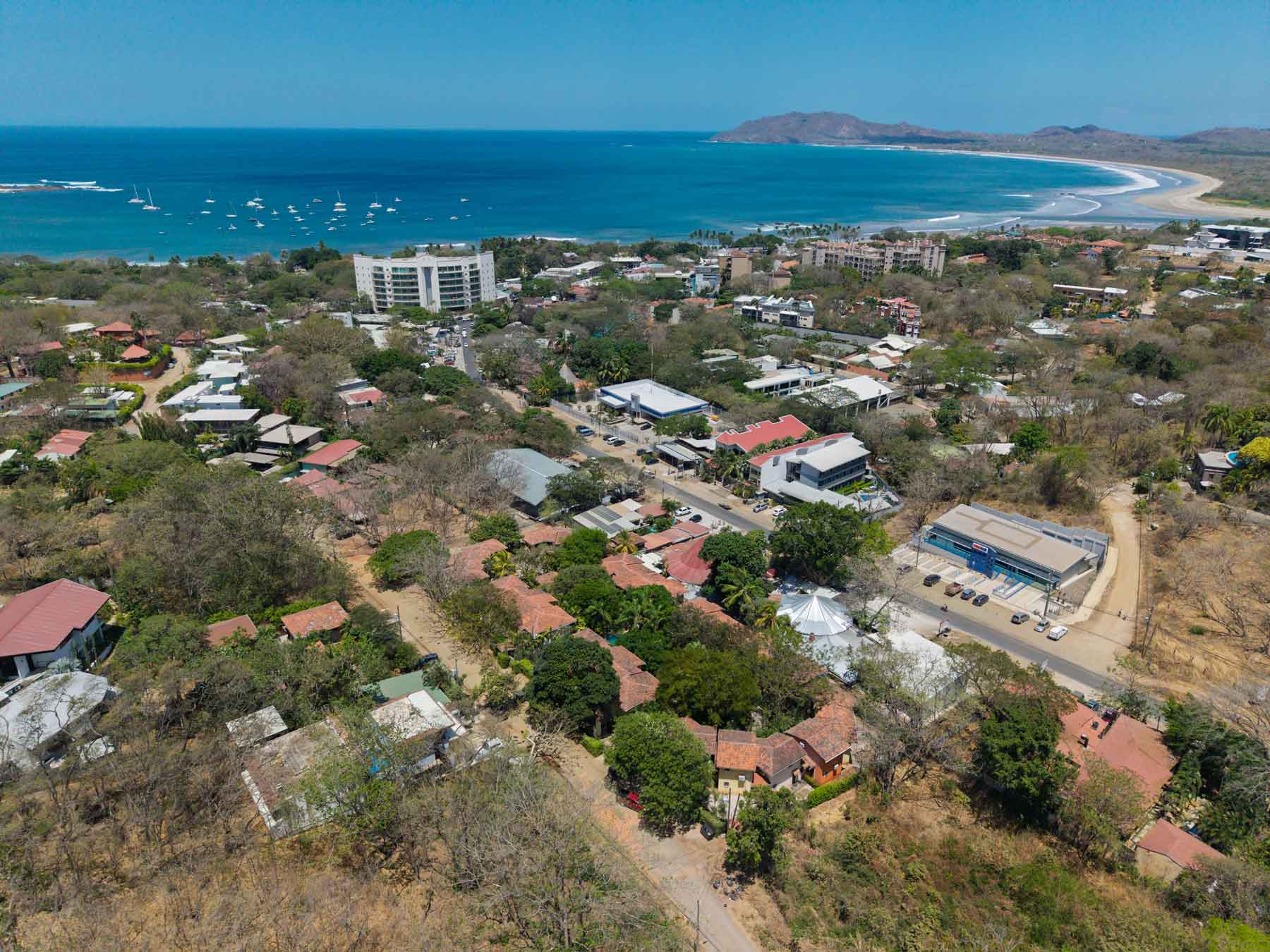 Aerial view near Pueblo del Mar 21 showing Tamarindo coastline and walk to beach condo in Tamarindo Costa Rica