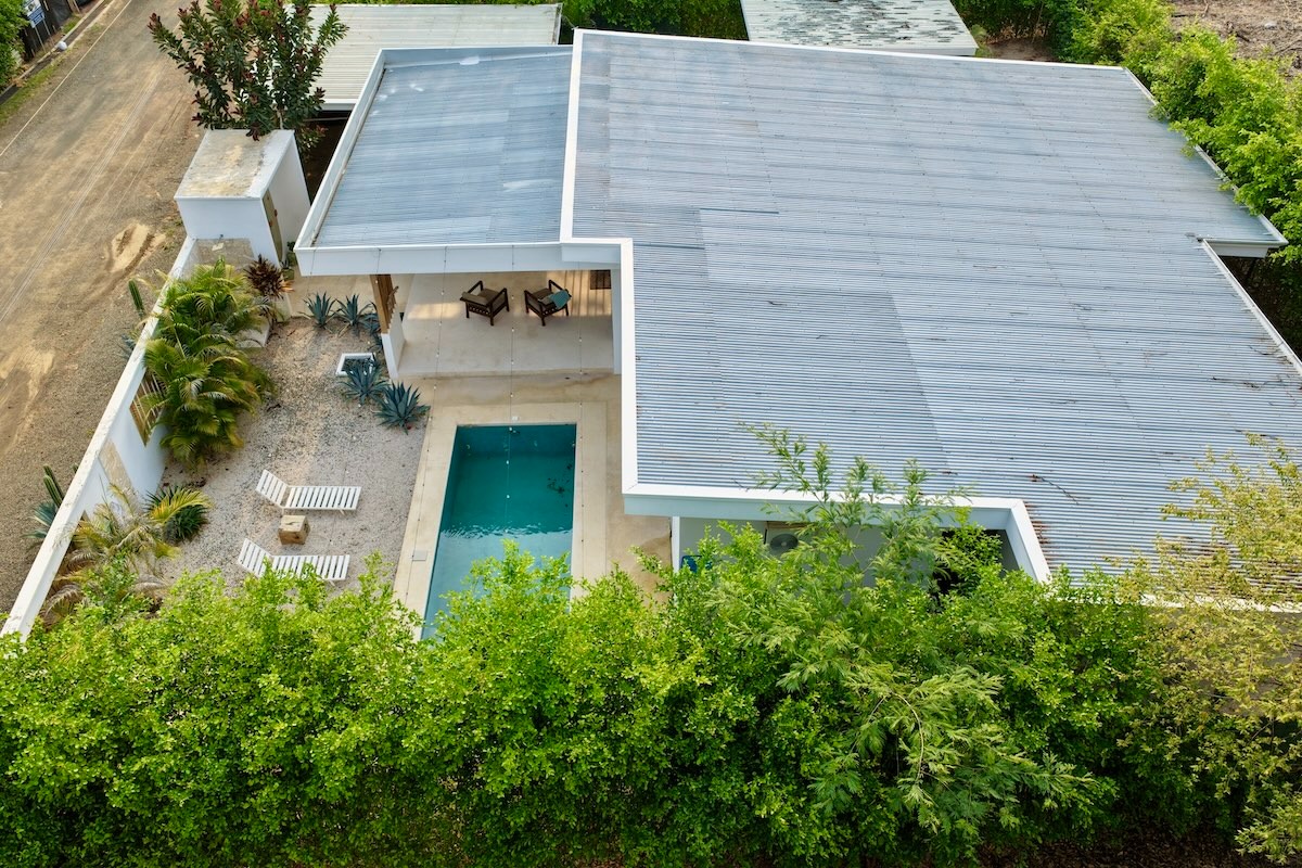 Aerial view of Casa Irie with private pool in Playa Grande, Costa Rica.