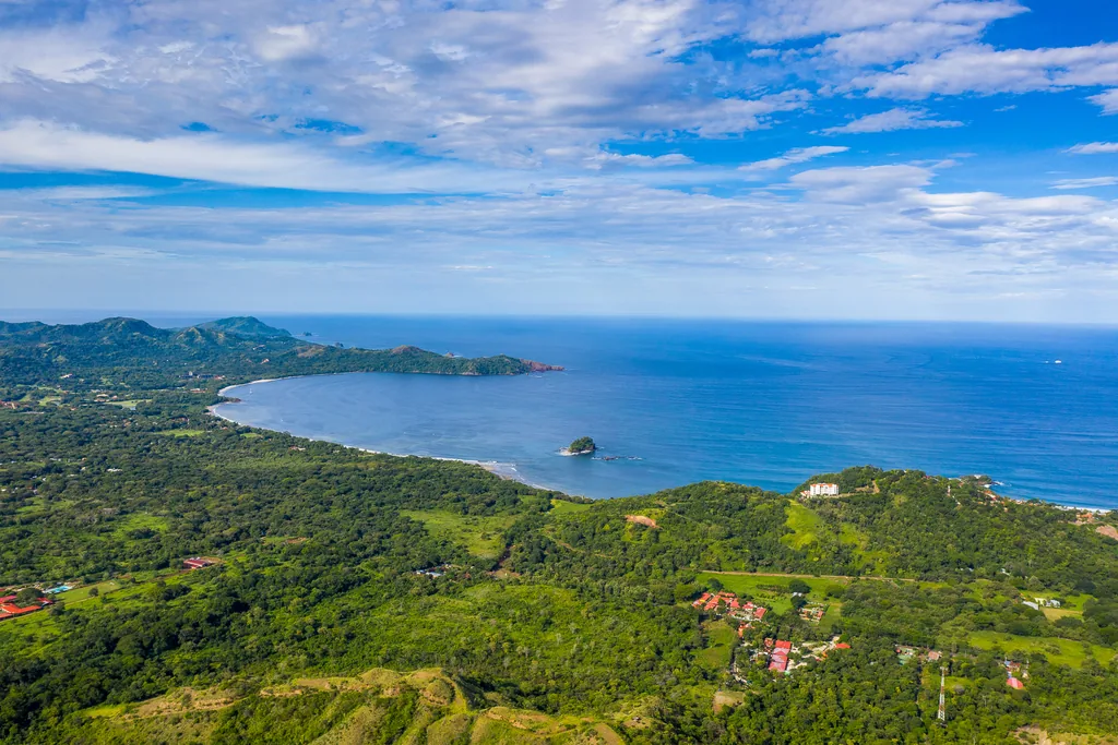 Aerial view of the Playa Conchal coastline and bay on Costa Rica's Guanacaste Gold Coast
