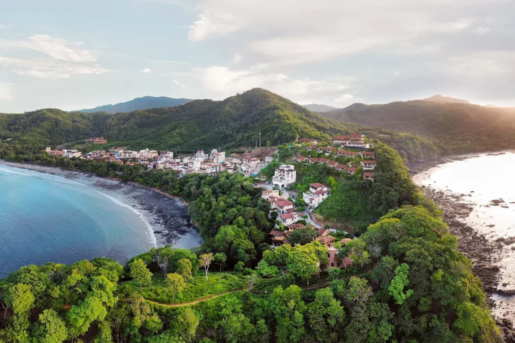 Aerial view of Las Catalinas homes and villas on the hillside above Playa Danta, Guanacaste, Costa Rica